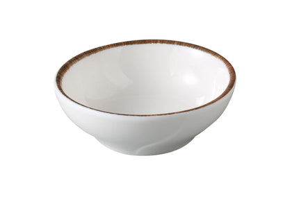 Yanco Sauce Dish PR-502 is a small yet elegant piece that adds a rustic accent to any tabletop. Featuring the Porto collection's signature earthy brown rim and smooth white center, this 1.5 oz dish is perfect for serving sauces, condiments, or small tasting portions. Crafted from high-quality porcelain, it offers lasting durability and visual charm, ideal for both casual dining and upscale service.