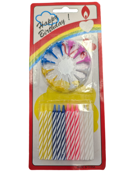  pink blue white yellow birthday candles 24 pack with holders colorful candles birthday cake decorations long-lasting burn bright cheerful flame easy placement secure holders festive celebration multiple uses