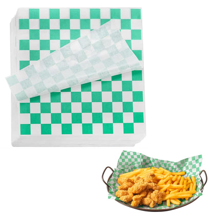 Green checkerboard food basket liner sheets grease resistant 12x12
