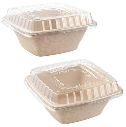 42oz Eco Friendly Disposable Square Bowls Compostable Container with Dome Lids