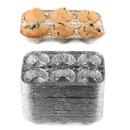 Aluminum 6-Cup Muffin Pan - Disposable Aluminum Cupcake Pans - Reusable, Recyclable - Muffin Tin Great for Baking Cupcakes, Muffins, Small Pies