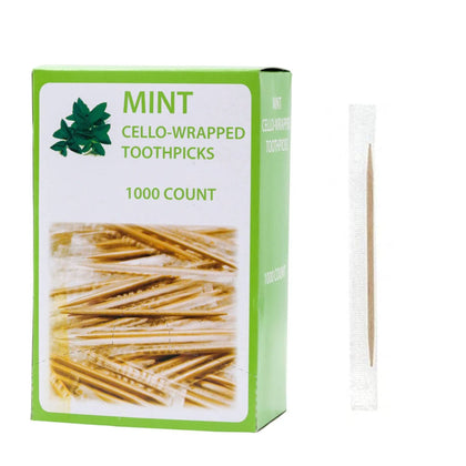 Mint Wooden Toothpicks Individually Wrapped - Easy to use Dispenser - Great for Parties, Catering, Dinner, Lunch, Restaurants, Offices, Fruit Cocktails, Dessert, Barbecue and Teeth Cleaning