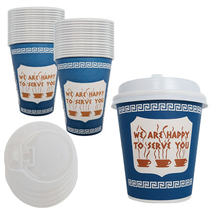 New York Greek Style Insulated Paper Hot Cold Cups with White Dome Lids