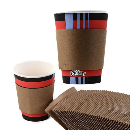 Disposable Kraft Hot Cup Sleeves Paper Cup Jackets - Corrugated Coffee Cup Sleeves - Recyclable, Compostable - Fits most 10oz, 12oz, 16oz, 20oz