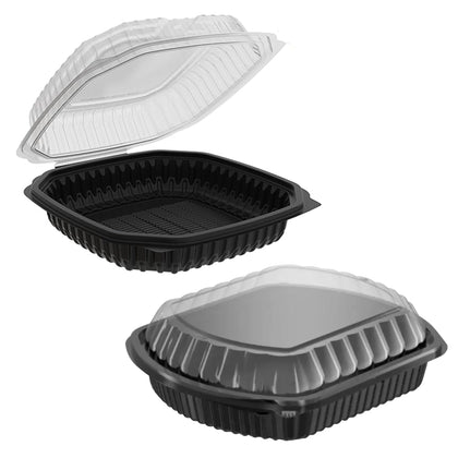 EcoQuality black hinged takeout container with clear lid 38oz 9x9x3 inches