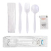 Disposable Plastic Wrapped Cutlery Kit 6 in 1 - Fork/Spoon/Knife/Napkin/Salt/Pepper