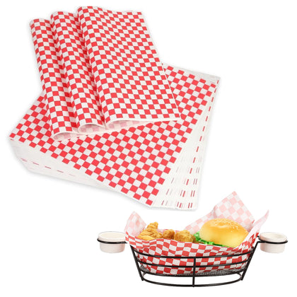 Red checkerboard food basket liner sheets grease resistant 12x12
