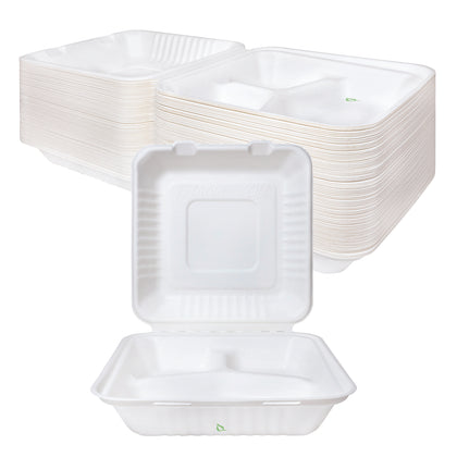 3 Compartment Compostable Hinged Clamshell Take Out Containers