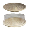 Round twelve inch sugarcane bagasse catering tray with clear plastic dome lid for food display