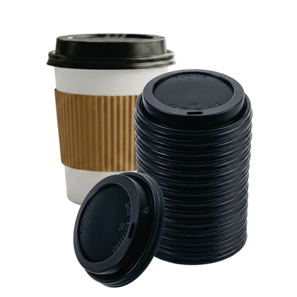 Disposable Travel Black Dome and White Dome Lids for Paper Hot Cups (10oz, 12oz, 16oz, 20oz)