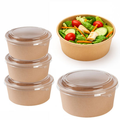 EcoQuality kraft paper bowl with clear PET lid disposable 45oz 150mm