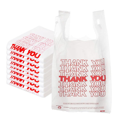 Medium 1/ 8 Plastic White Thank You T-Shirt Bags, 17