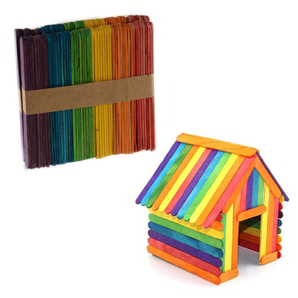 Multi Colored Wooden Craft Sticks - Great for Arts and Crafts, Natural Wooden Treat Sticks, Colored Popsicles Sticks, Ice Cream Sticks Ideal for Kids, Teachers and Students