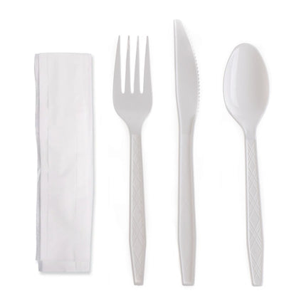 Disposable Plastic Wrapped White Heavy Duty Cutlery Kit 4 in 1 - Fork/Spoon/Knife/Napkin