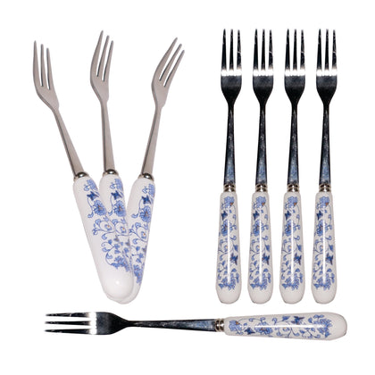 stainless steel dinner forks ceramic flower handle cutlery set versatile use durable tableware salad fork dessert fork set of 10 silverware elegant design home restaurant use