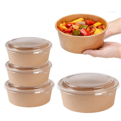 EcoQuality Kraft Paper Bowl with Clear Lid Disposable 36oz 150mm