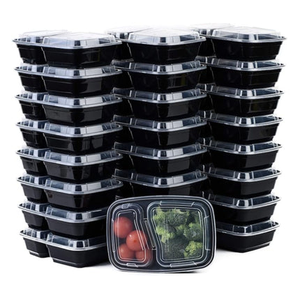 32oz Microwavable Food Storage Rectangular Meal Prep Container with Lids Great for Reusable Lunch Box, Leak Proof Restaurant Take-Out, Catering (Black, White)