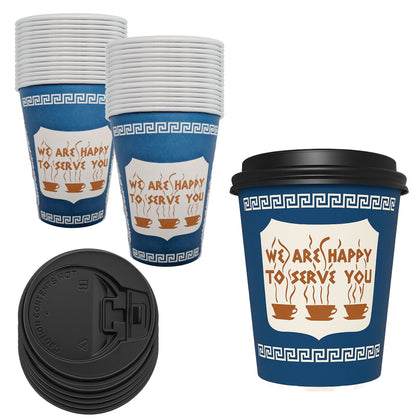 New York Greek Style Insulated Paper Hot Cold Cups with Black Dome Lids