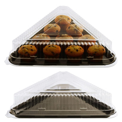 Black Triangle Catering Serving Tray Platter 16x16 with Clear Dome Lid - Dessert Carrier