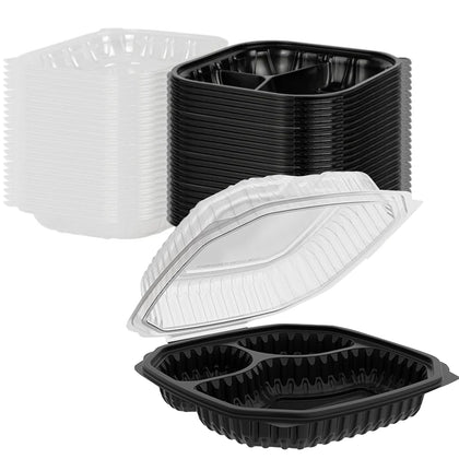 EcoQuality 3 compartment bagasse clamshell takeout box 10.5x9.5x3 inches