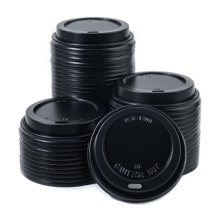 Disposable Travel Black Dome and White Dome Lids for Paper Hot Cups (10oz, 12oz, 16oz, 20oz)