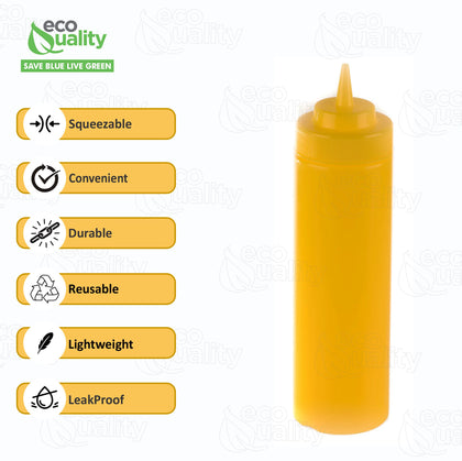 24 Oz Yellow Plastic Condiment Squeeze Bottles Squirt Bottle for Sauces, Dressing, Arts and Crafts, Ketchup, Mustard, Oil, BBQ - Reusable