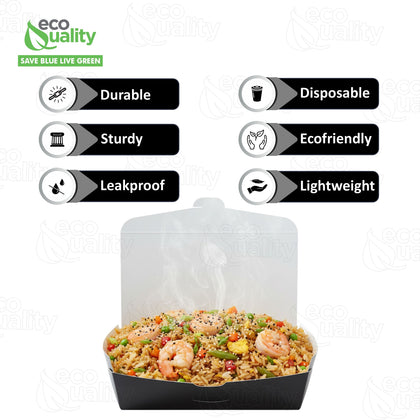 #2 Black Paper Take Out Food Containers with Closeable Lid