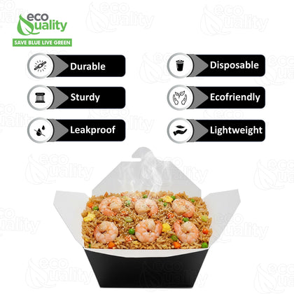 #3 Black Paper Take Out Food Containers with Closeable Lid