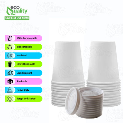 4oz White Disposable Paper Coffee Espresso Cups with White Lids