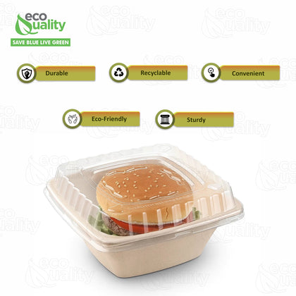 32oz Eco Friendly Disposable Square Bowls Compostable Container with Dome Lids