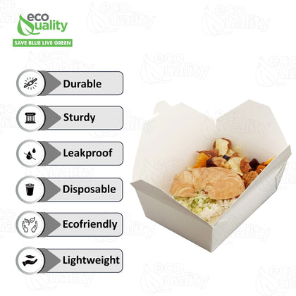 #3 White Paper Take Out Food Containers with Closeable Lid