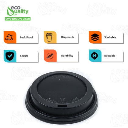 Disposable Travel Black Dome and White Dome Lids for Paper Hot Cups (10oz, 12oz, 16oz, 20oz)