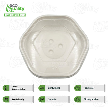 Hexagon 24oz disposable bowl made from sugarcane fiber compostable catering use