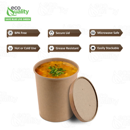 115mm Vented Lids for Paper Soup Containers Fits 26oz, 32oz (Kraft, White)