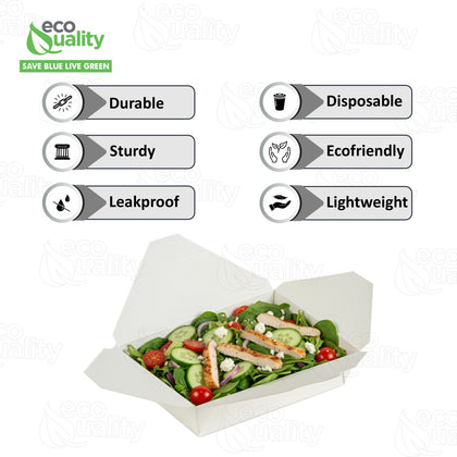 #2 White Paper Take Out Food Containers with Closeable Lid