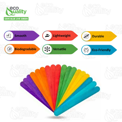 Multi Colored Wooden Craft Sticks - Great for Arts and Crafts, Natural Wooden Treat Sticks, Colored Popsicles Sticks, Ice Cream Sticks Ideal for Kids, Teachers and Students