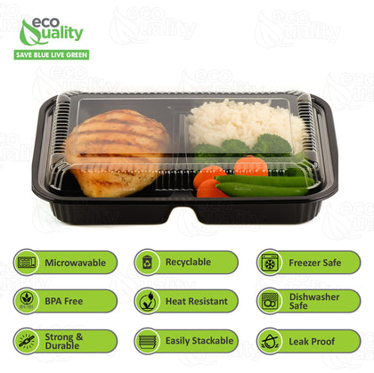 3 Compartment Disposable Container with Lids, Restaurant Take Out Bento Boxes, Meal Prep BPA Free
