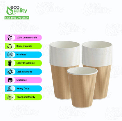 16oz Disposable Insulated Double Wall Ripple Paper Hot Cold Coffee Cup