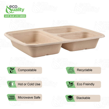36oz 3 Compartment Compostable Food Storage Container