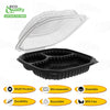 EcoQuality 3 compartment bagasse clamshell takeout box 10.5x9.5x3 inches