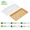 Rectangular bamboo look sushi container with clear plastic lid for takeout