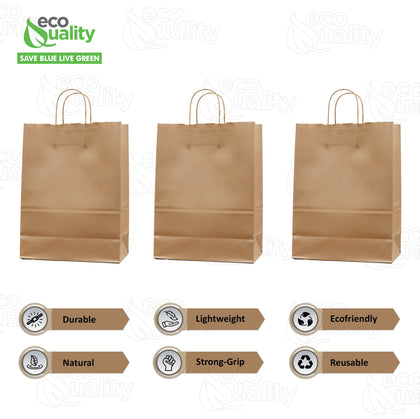 Rectangular brown kraft paper bag with twine handles for retail shopping