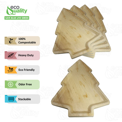 Christmas tree shaped palm leaf plates eco friendly disposable dinnerware