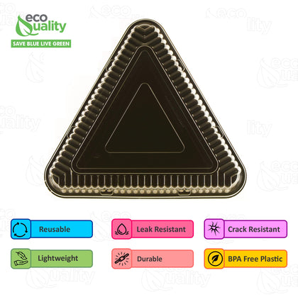Black Triangle Catering Serving Tray Platter 16x16 with Clear Dome Lid - Dessert Carrier