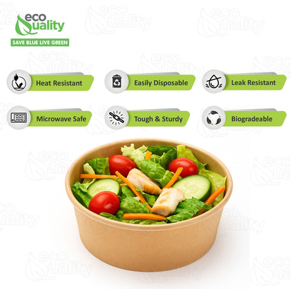 EcoQuality kraft paper bowl with clear PET lid disposable 45oz 150mm
