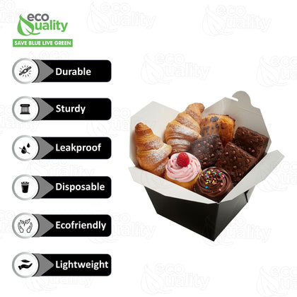 #1 Black Paper Take Out Food Containers with Closeable Lid