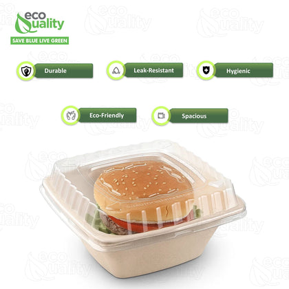 42oz Eco Friendly Disposable Square Bowls Compostable Container with Dome Lids