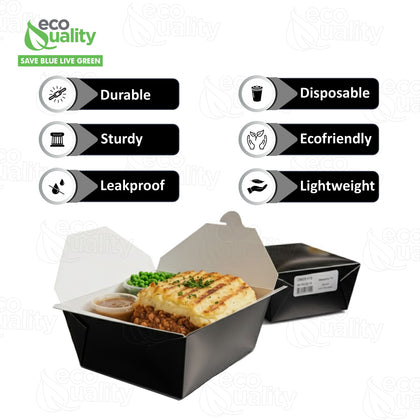 #4 Black Paper Take Out Food Containers with Closeable Lid