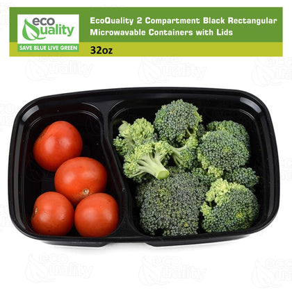 32oz Microwavable Food Storage Rectangular Meal Prep Container with Lids Great for Reusable Lunch Box, Leak Proof Restaurant Take-Out, Catering (Black, White)