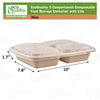 Compostable 36oz 3 Compartment Food Storage Container with Lids Sugarcane